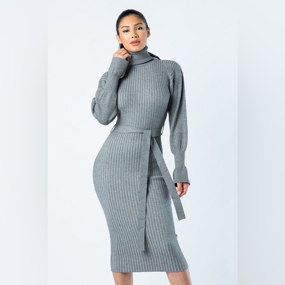 Dresses & Skirts - #110 High Neck Sweater Dress-Grey